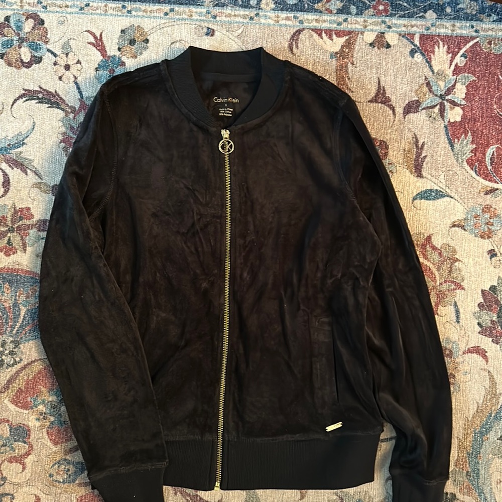 Calvin Klein Black Velour Zip Up Top